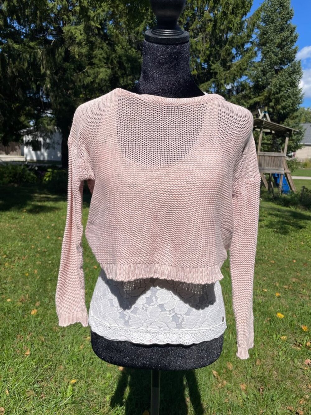 Y2K Brandy Melville Sweater Open Knit Pale Pink Balletcore Cotton Linen Italian